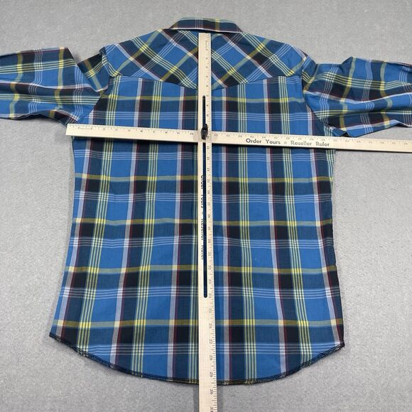 Wrangler Shirt Mens Medium Blue Western Tartan Plaid Pearl Snap Button Up NEW - Picture 8 of 11